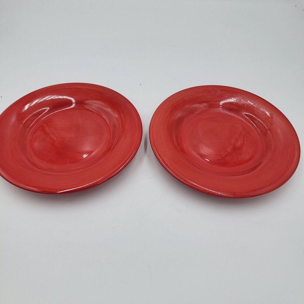 Home Two Red Porcelain Decor Serving Plates 8.5" Round Great Pop of Color Retro